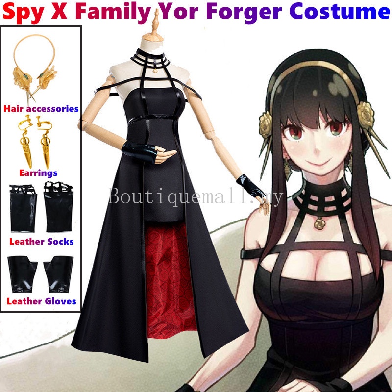 Anime Spy X Family Cosplay Costume Yor Forger Halloween Women Uniforms Black  Dress Full Set Gifts | Shopee Philippines
