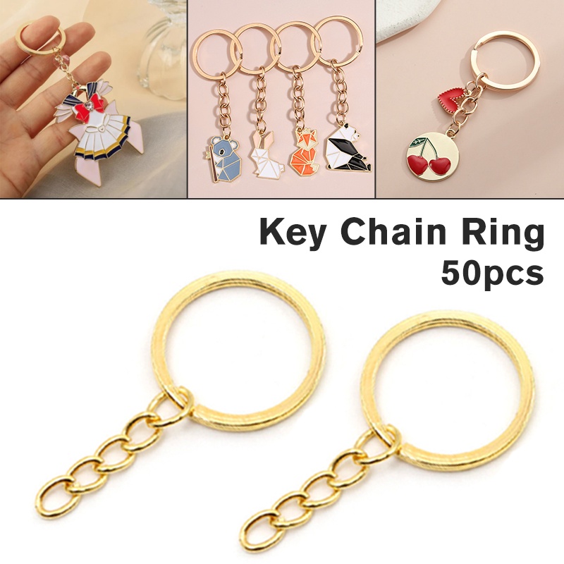 50PCS Gold Split Keyrings with 25mm Open Jump Ring and Connector for