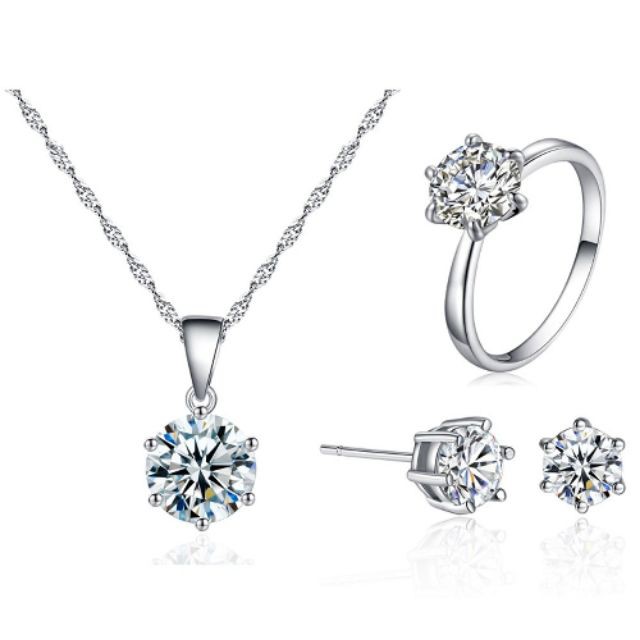 Single stone diamond pendant on sale and earring set