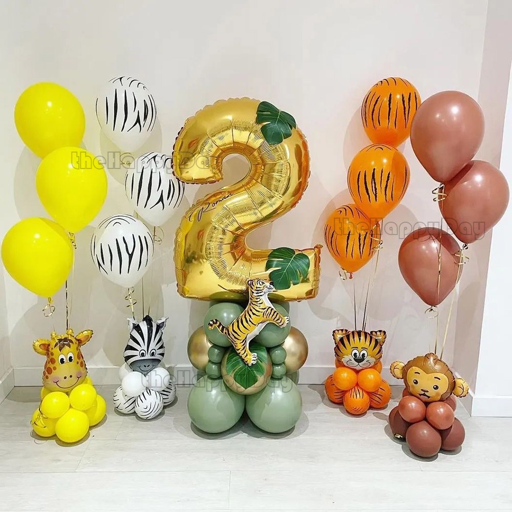 Jungle Safari Animal Head Birthday Balloons Set Lion Tiger Helium ...