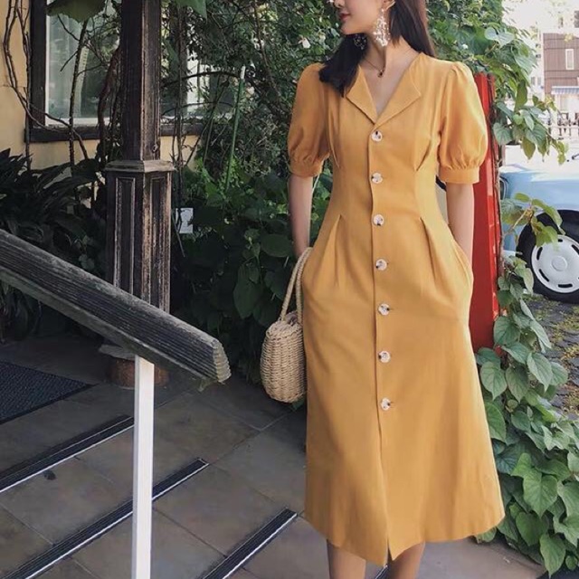 Button down cheap yellow dress