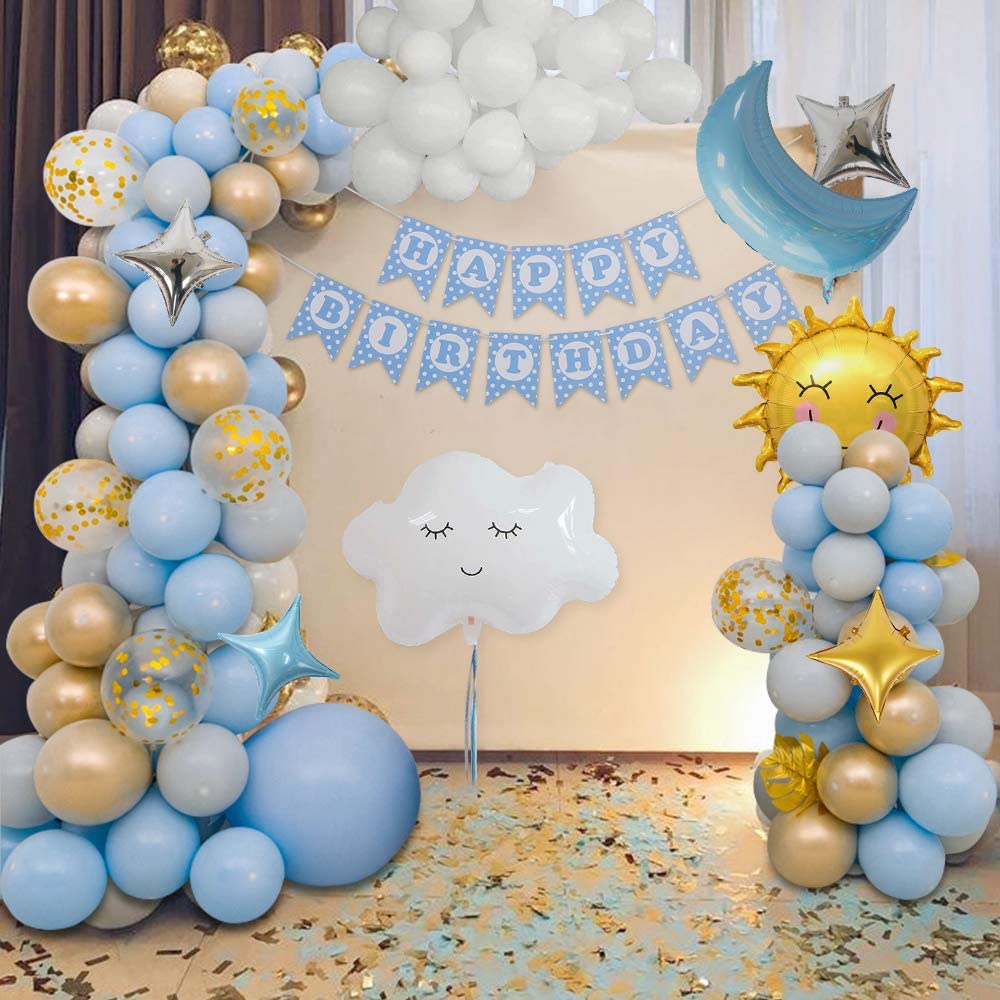 Pastel Balloons Cloud Party Decorations for Girl 50PC Garland Arch Kit for  Happy 4th 5th 1st 10th 2nd Birthday with Sun Rainbow Moon Foil Balloon
