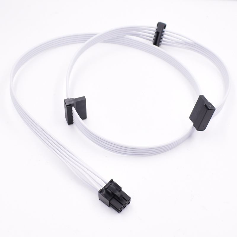 White PSU PERIPHERAL&SATA 6PIN to 3* sata port Power supply Cable for