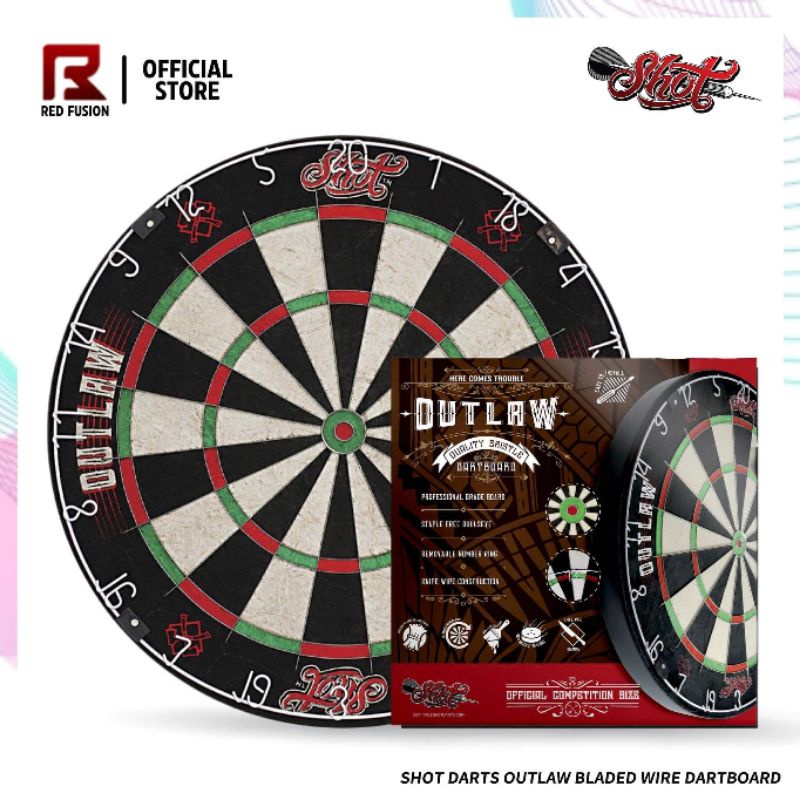 Shot Darts Outlaw Tournament Dartboard Set – Inkl. Sisal-Scheibe, 6 Pfeile, Einfassung & Wurf-Line
