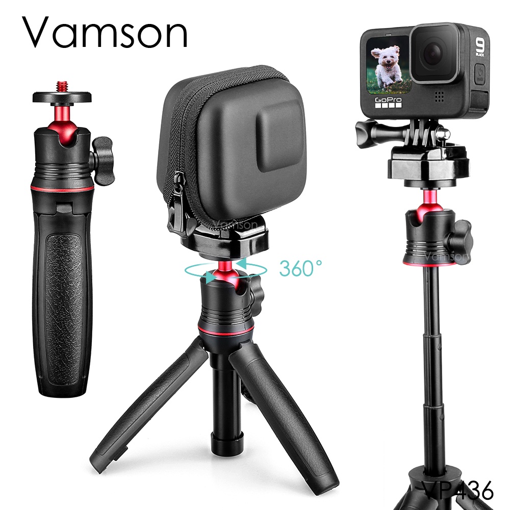 Vamson Extendable Handle Monopods for Go Pro 10 Camera Mini Selfie Stick Tripod Tabletop Stand