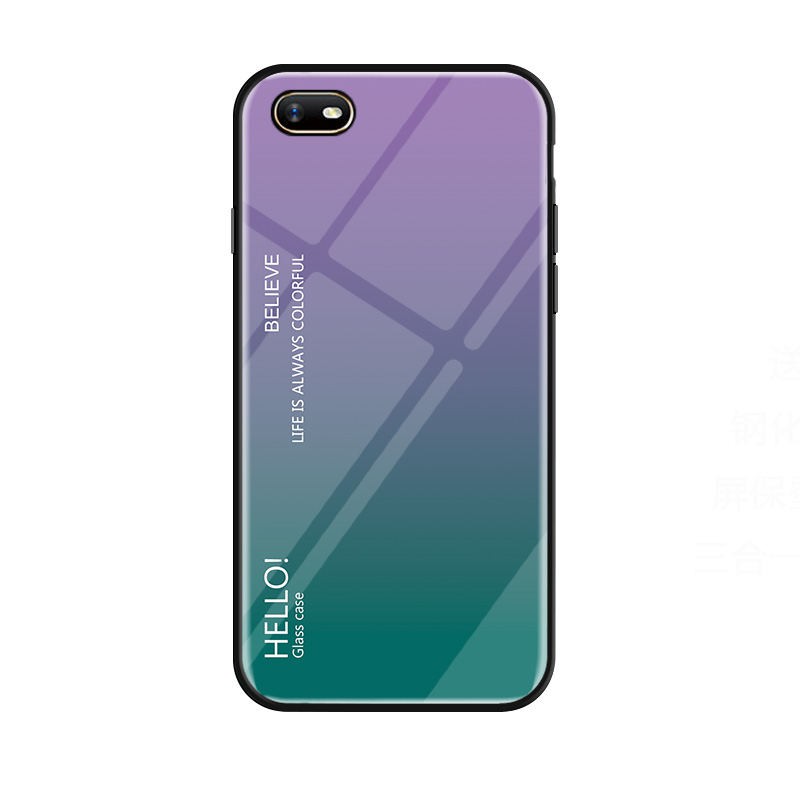 Realme C2 Case Gradient Tempered Glass Back Cover Phone Case OPPO