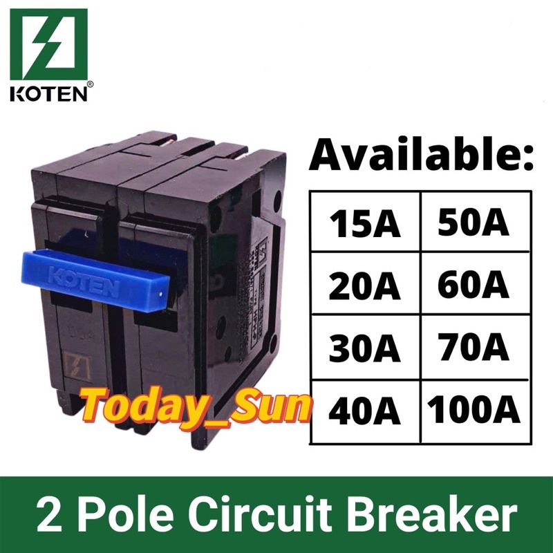 Koten Molded Case Circuit Breaker 2 Pole 15A 20A 30A 40A 50A 60A 70A
