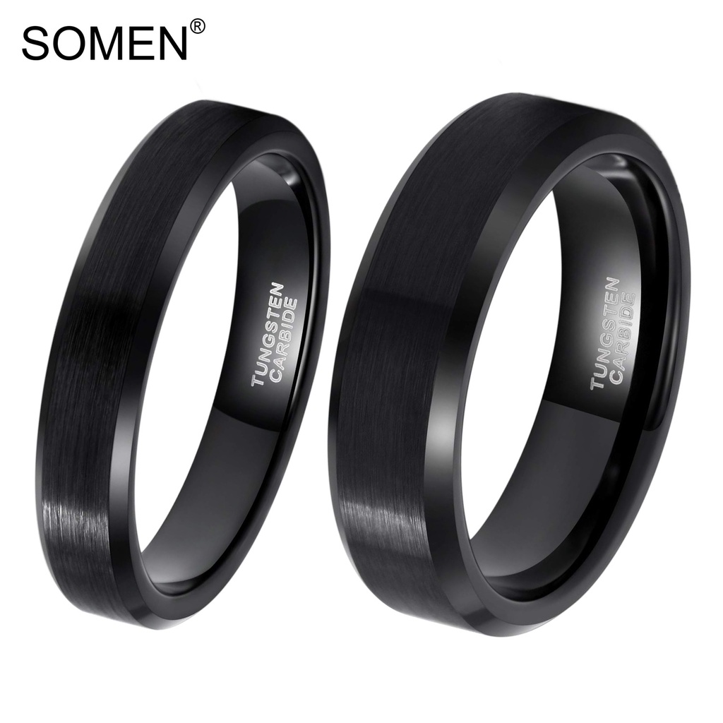 SOMEN 4mm 6mm Tungsten Carbide Ring for Men Women Beveled Edge Brushed  Black Wedding Band Size 4-13