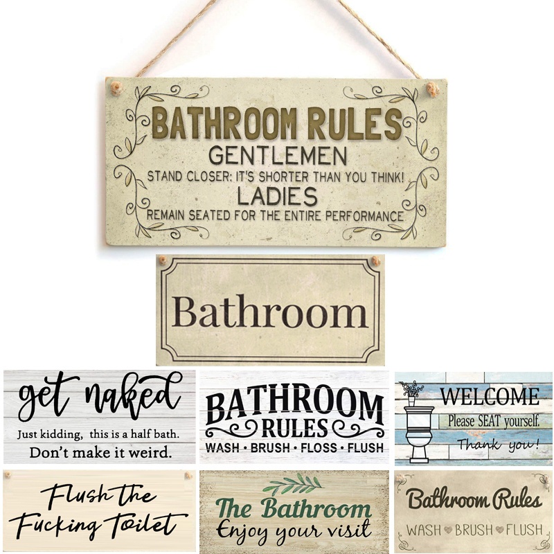 Hanging, Wall Art, Decorative Wood Sign Home Bathroom Toilet Decor Wc 