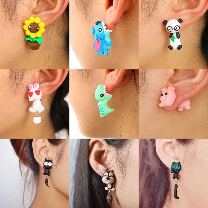 COD Fashion Cute Animal Soft Pottery Earrings Animals Jewelry Polymer
