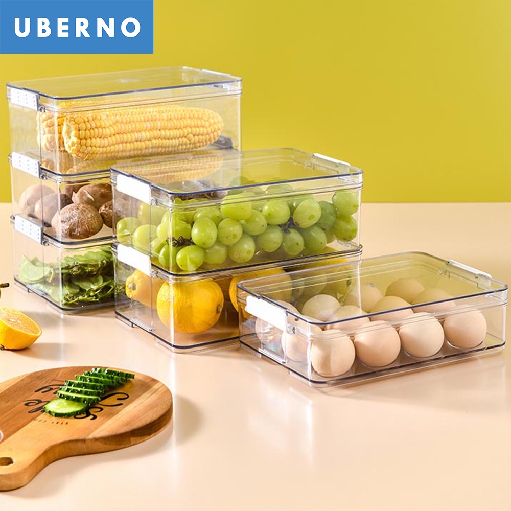 Uberno Stackable Refrigerator Organizer Box with Clip Lock Freezer Safe