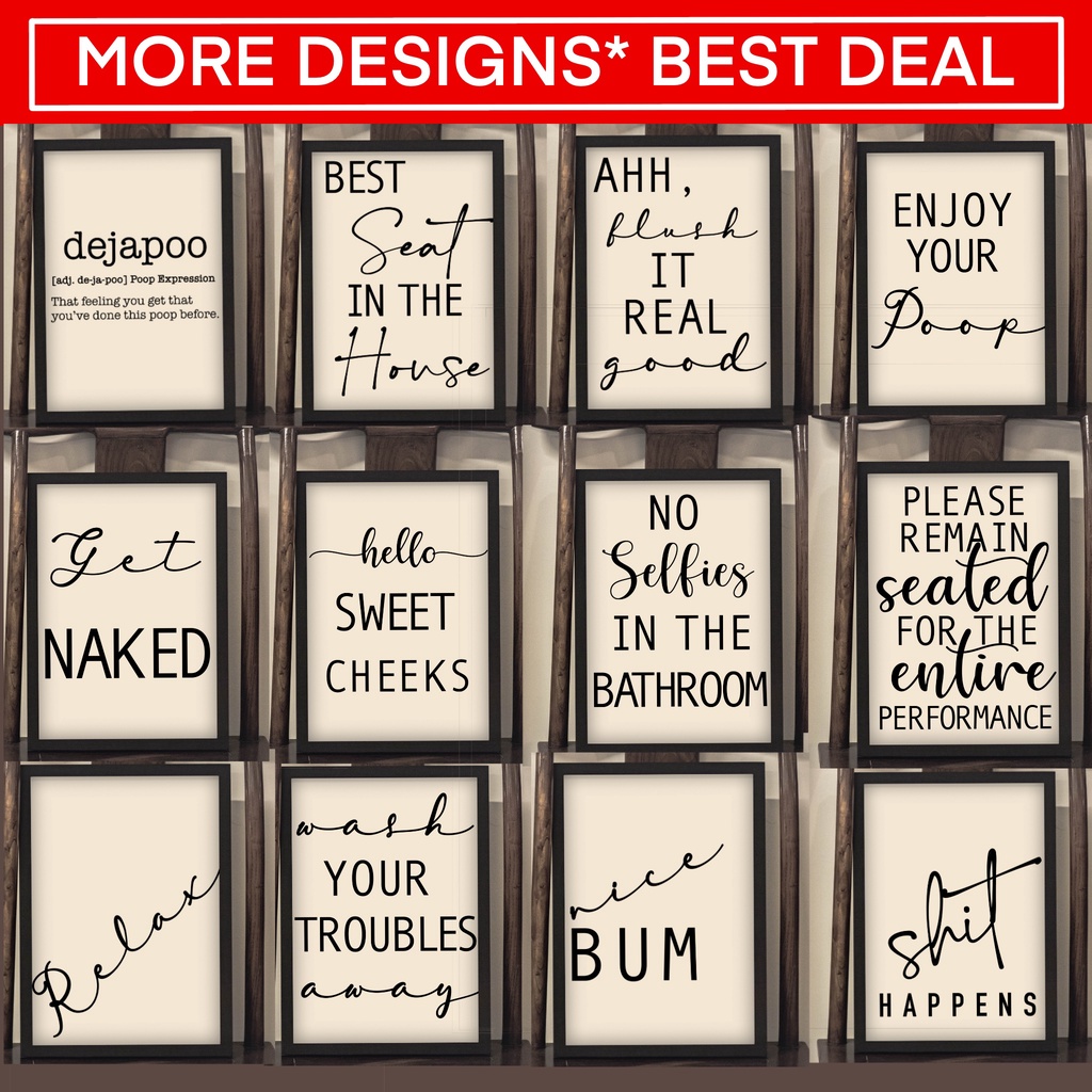 Funny Bathroom wall art with Glass Frame, Nordic Toilet Signs, Bathroom ...