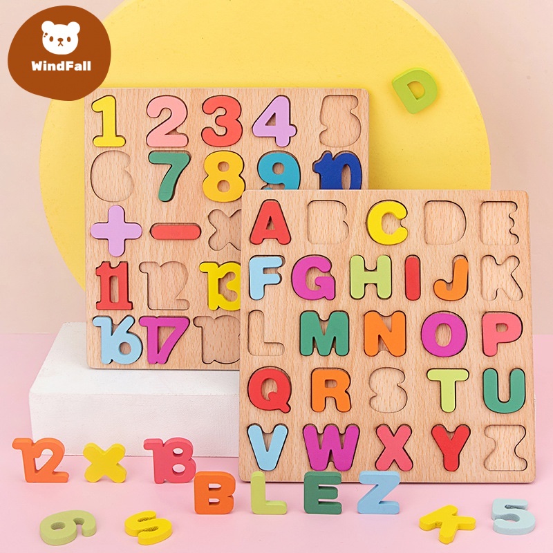 Alphabet Digital Puzzle Wooden Toys Kid Number Letter shape Matching ...