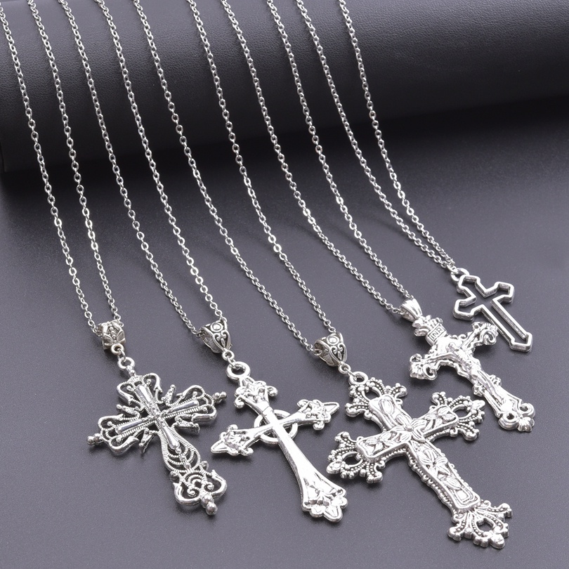 Punk Gothic Religious Jesus Cross Pendant Necklaces for Women Men
