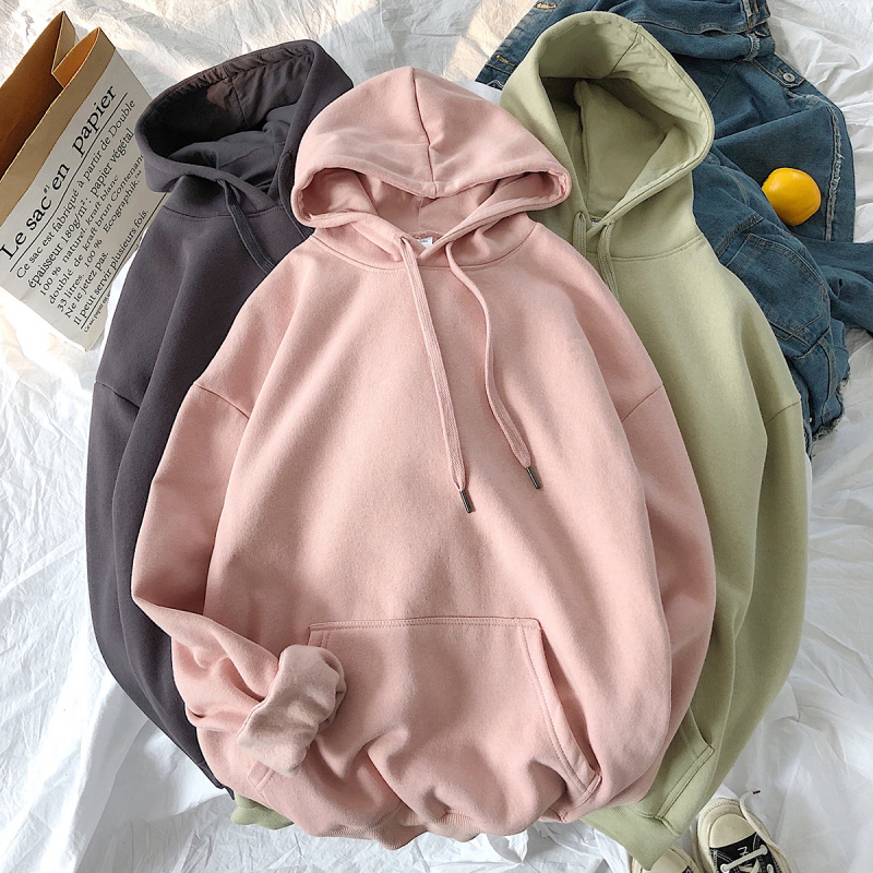 12 Colors Korean Fashion Solid Color Hoodies Loose Long Sleeve Hooded Sweater