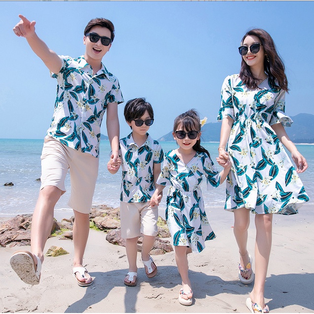 Beach Wear Polo Family Matching Outfit Women Blouse Dress Couple Set Wear Men Shirt Boy tshirt Shopee Philippines