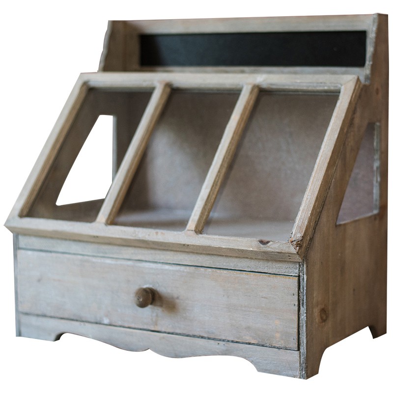 slanted design handmade antique solid wood small storage on