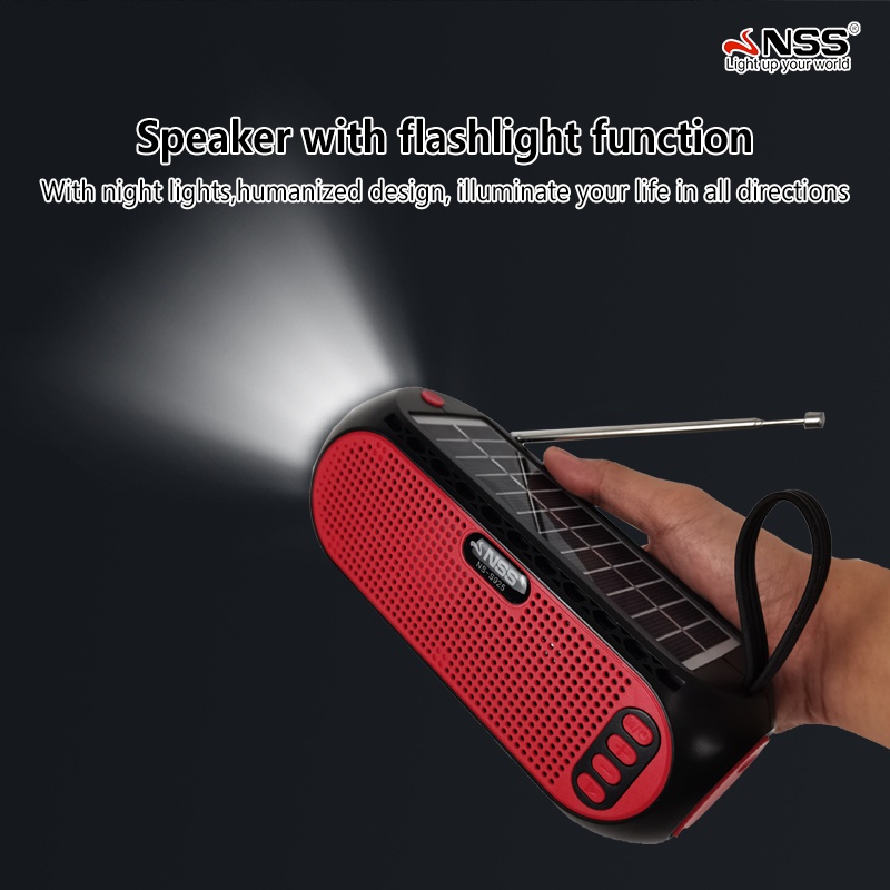 NSS Solar Speaker with Flashlight Portable Bluetooth Speaker FM/TF/USB ...