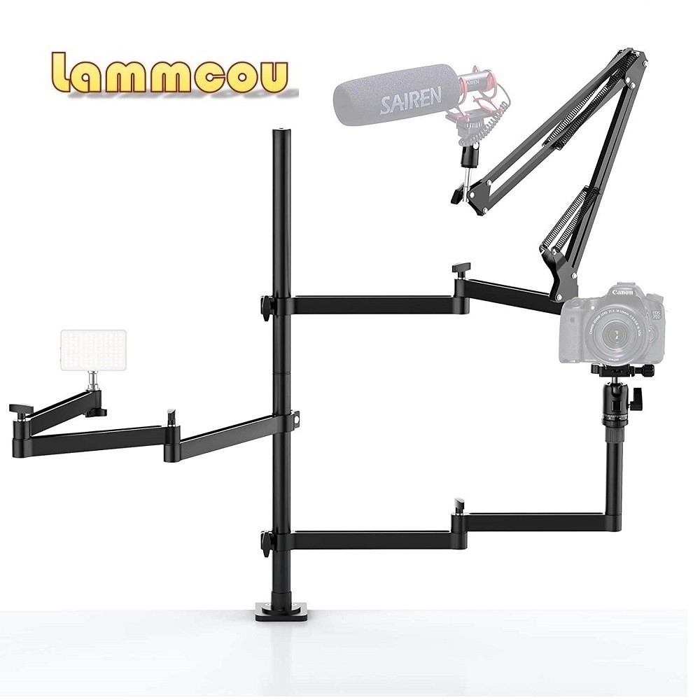 Lammcou Live Broadcast Boom Arm Flexible Desk Mount Camera Clamp cam