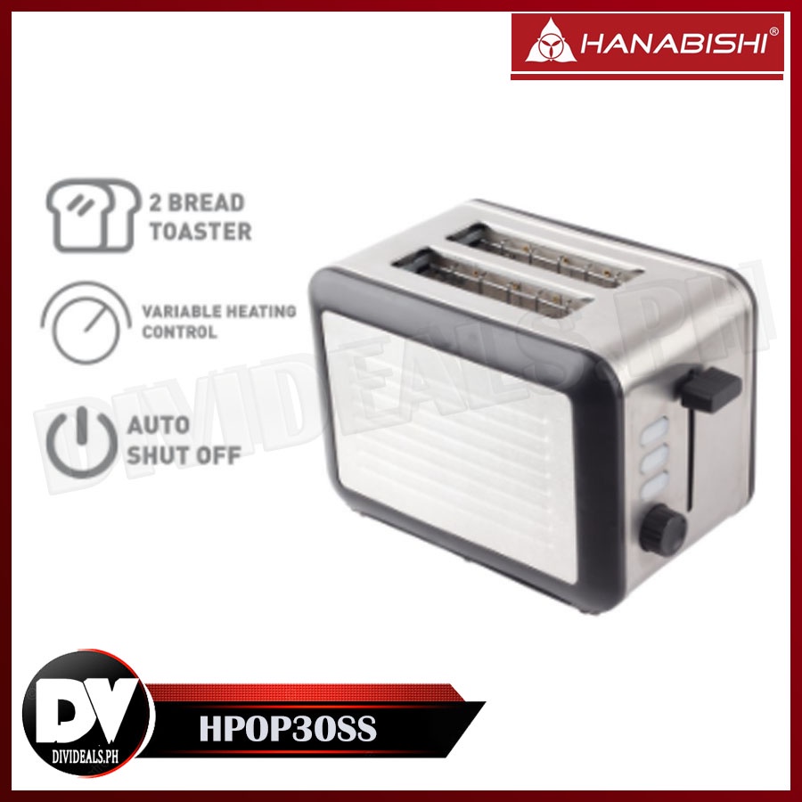 Hanabishi Popup Toaster HPOP30SS with Cancel, Reheat, Defrost button