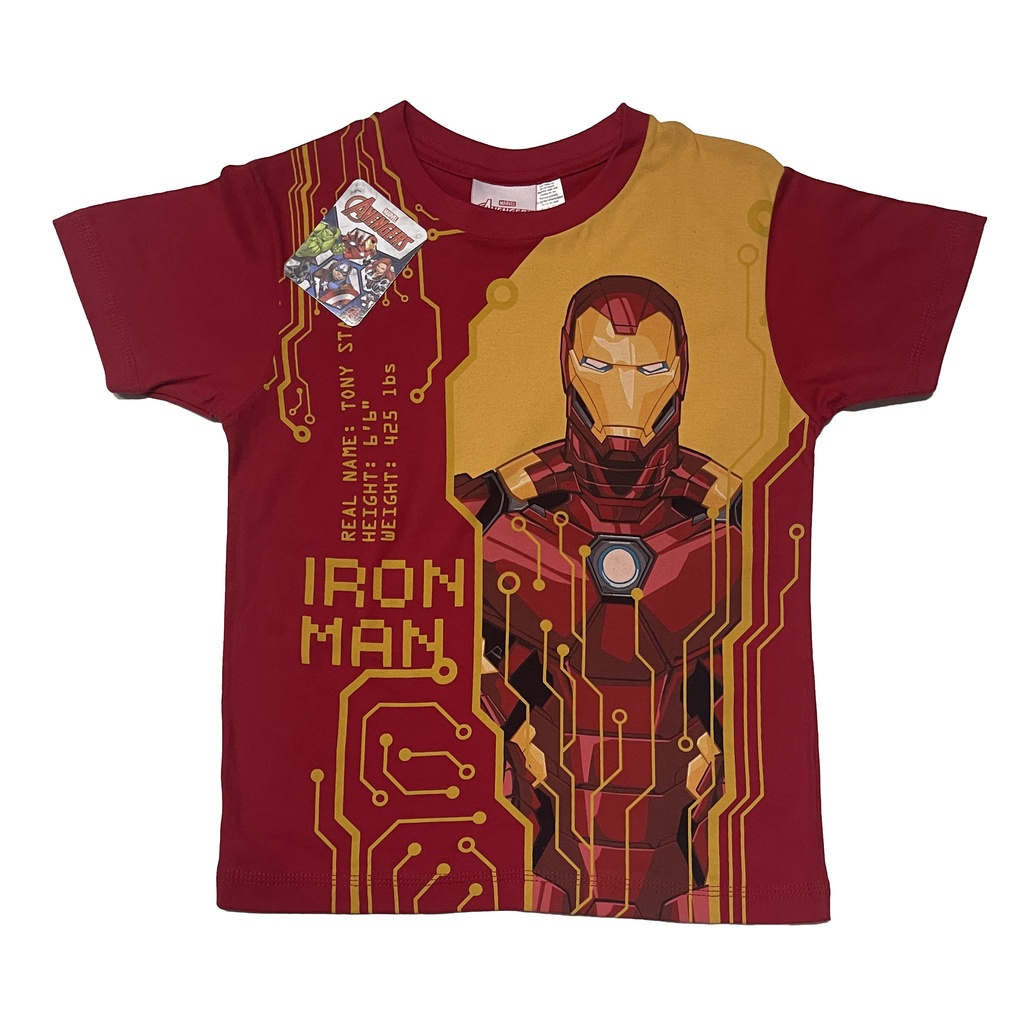 Disney Marvel Avengers Iron Man Statistic Iron Armor Boys Kids Red T ...