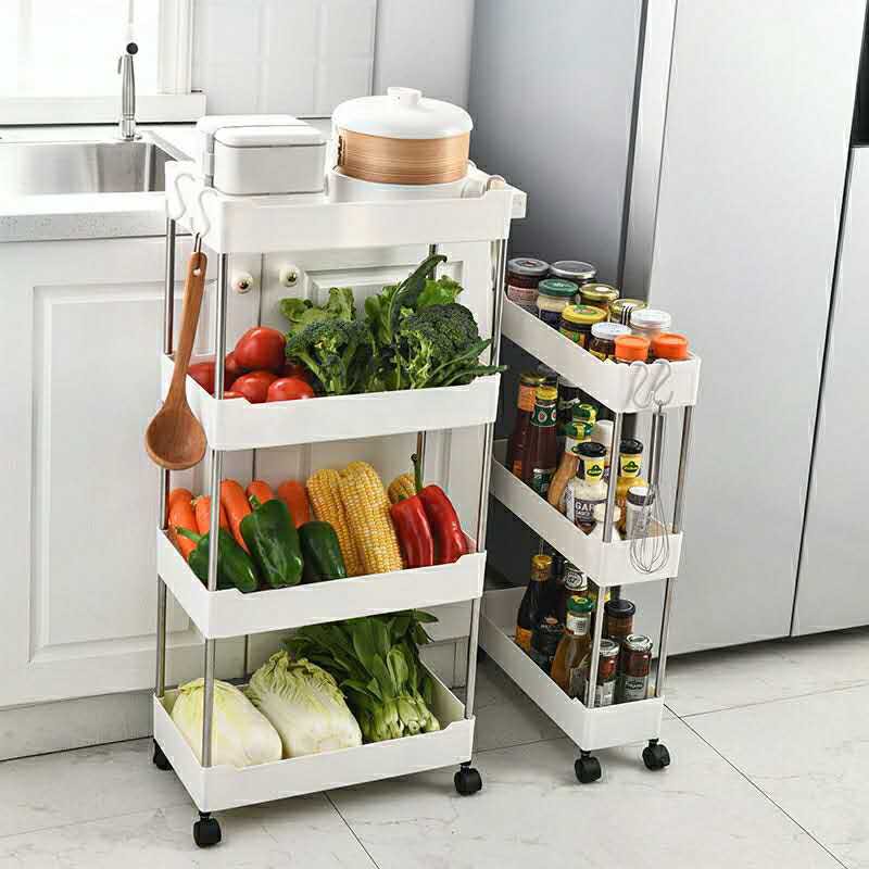 3/4 Layer Gap Kitchen Storage Rack Slim Slide Tower Movable Assemble ...