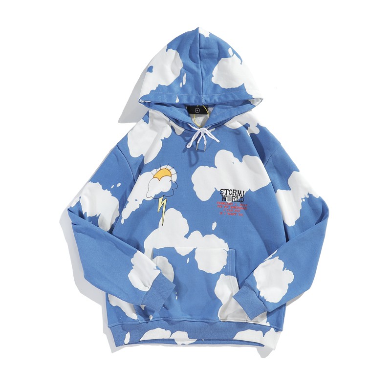 Travis Scott Blue Sky and White Clouds Tie Dye Graffiti hoodie Shopee Philippines