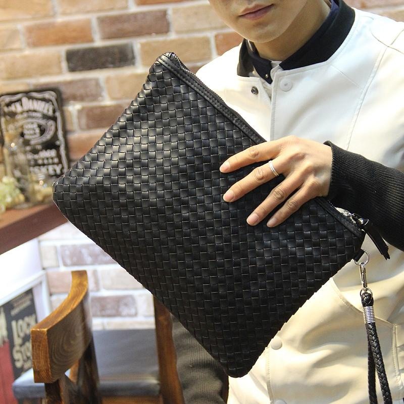 Men Weave Envelope Bag Business Clutch Leather Wrist bag Shopee