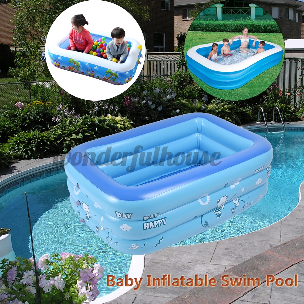WH Inflatable Pool Family Patio Garden Rectangular Paddling Swimming ...