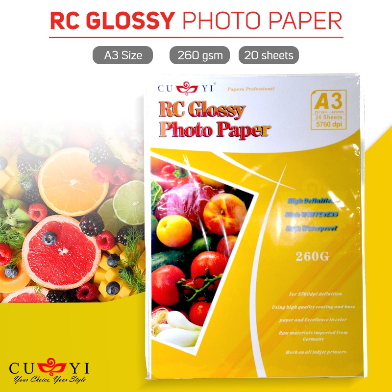 CUYI RC Satin // RC High Glossy Photo Paper Resin Coated 260GSM A3 Size ...