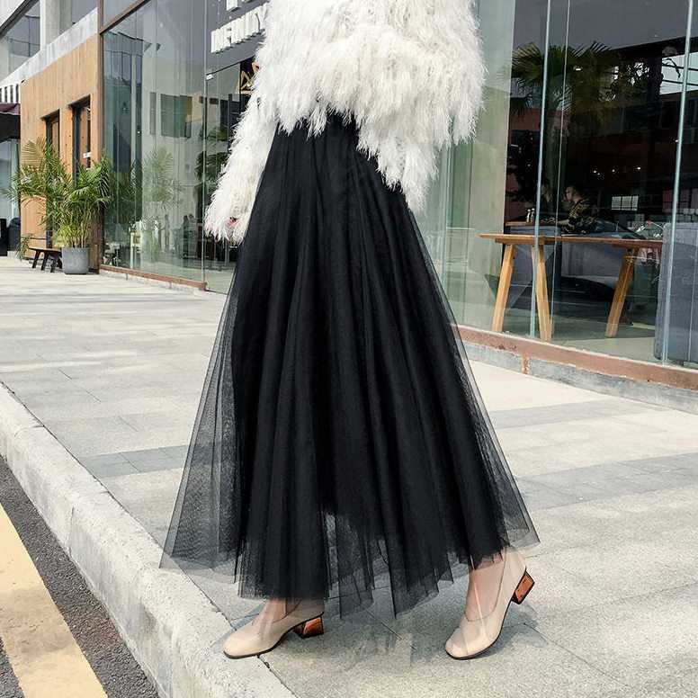 High Waist Long Mesh Tulle Skirts Elastic Women s Tutu Maxi Pleated Skirt Dress Shopee Philippines