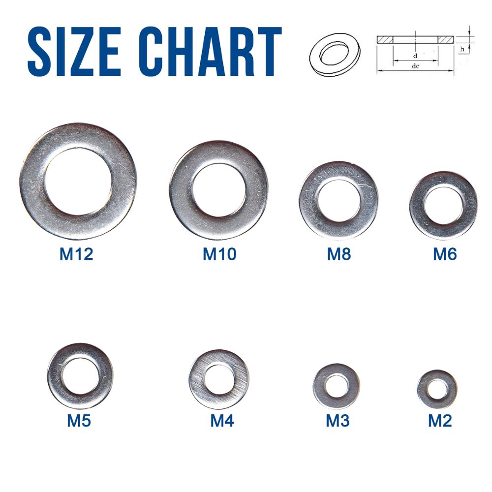 NINDEJIN 620/1010Pcs Flat Washer Set 304 Stainless Steel M2 M3 M4 M5 M6 ...