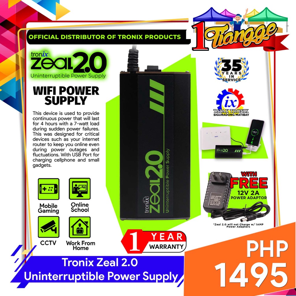 1Tiangge 1pc Tronix Zeal 2.0 - Wifi UPS Router UPS DOST Tested Mini UPS ...