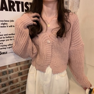 insGentle loose knit sweater cardigan short women's clothing