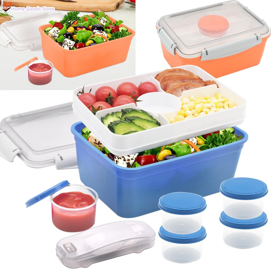 Salad Lunch Container with 5 Compartments Lunch Box with Foldable Cutlery Salad Dressing