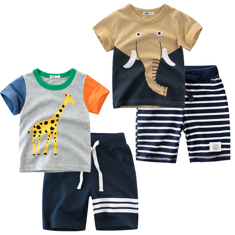 2 Piece Boys Giraffe Bib Shorts & Shirt