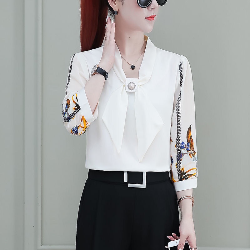 Women Chiffon Blouse Tops Korean Style Long Sleeve Shirt V Neck Formal Shirts Shopee Philippines