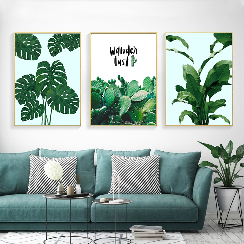Tropical leaves print posters Monstera palm leaf banana painting green ...