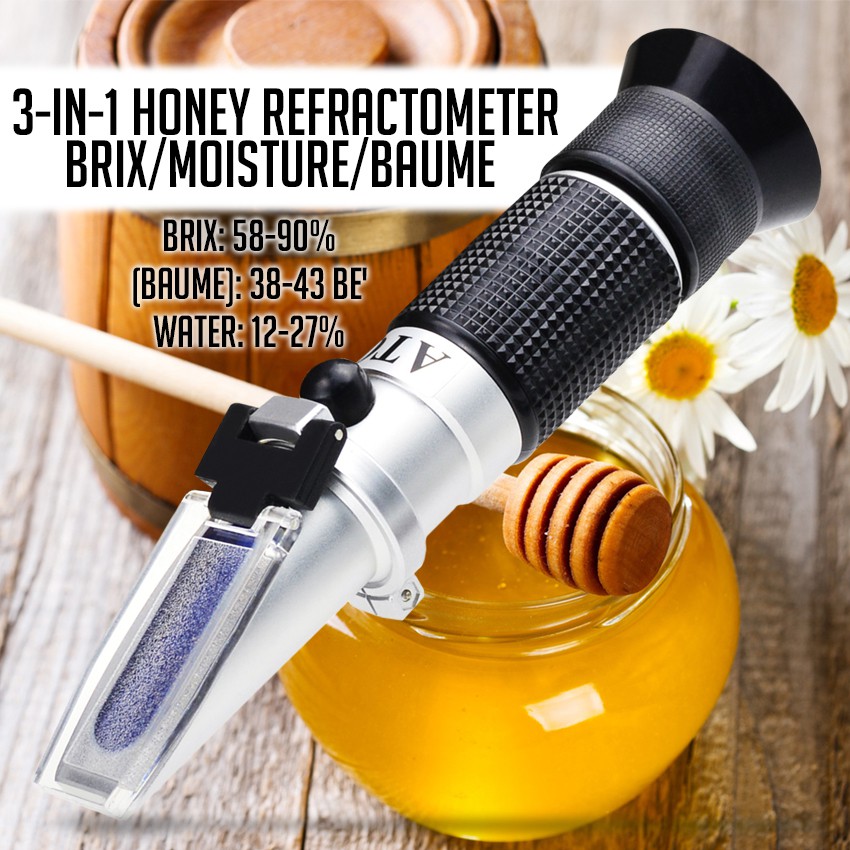 3in1 Honey Refractometer Brix/Moisture/Baume Tester Meter ATC, Tri