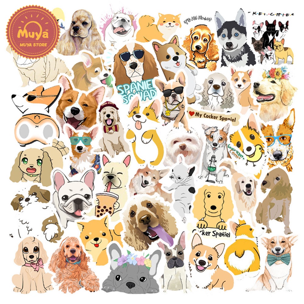 MUYA 50pcs Cute Dog Stickers Waterproof Animal Vinyl Stickers for ...