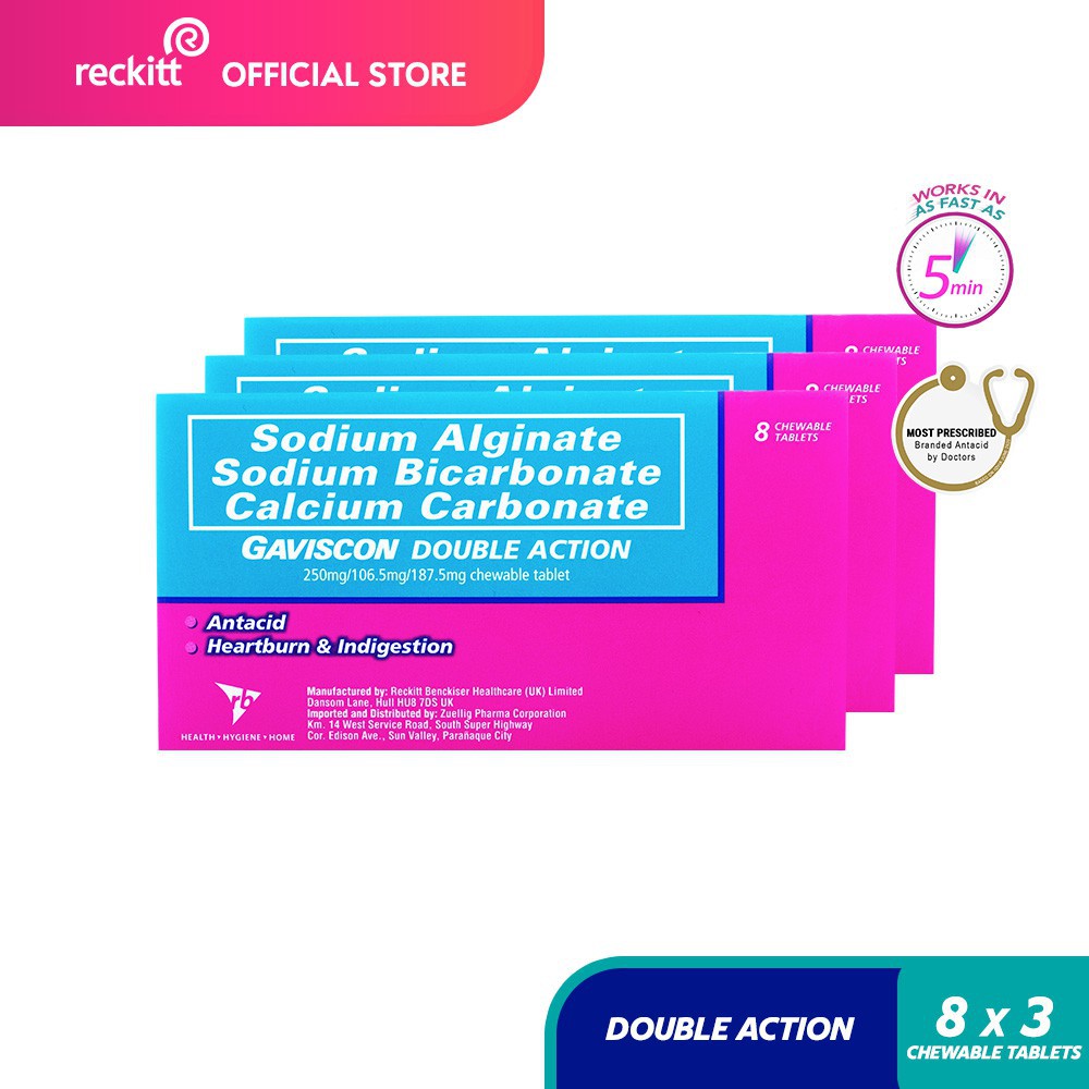 Gaviscon Double Action Antacid Chewable Tablet 250mg Pack of 8sx3 24