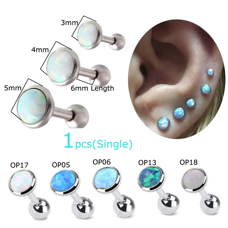 1pcs Opal Birthstone Ear Cartilage Daith Studs Piercing Earring 16g 6mm 