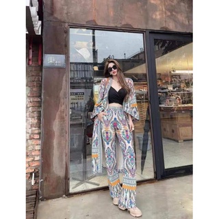 bohemian women casual elegant trendy fashion terno attire shortsleeve top+floral  pants (KD)