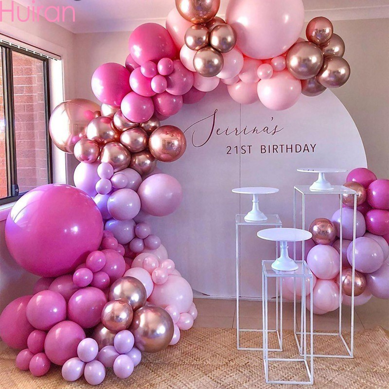 Hot Pink Rose Gold Happy Birthday Balloon Set Balloon Garland Arch Kit ...