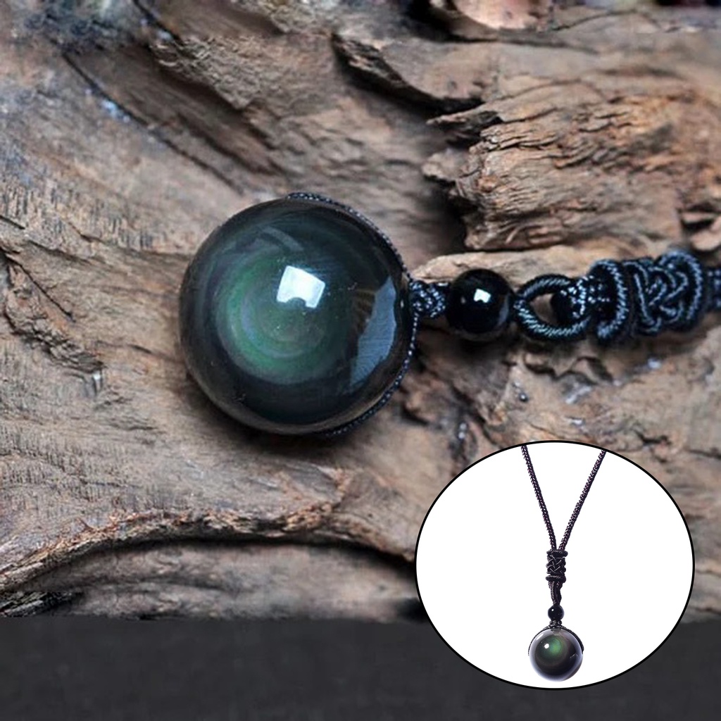 [AMLESO] Natural Obsidian Necklace, Pendant with Braided Rope, for Men ...