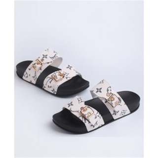 lv Double buckle Louis Vuitton Printed Strap Slide Sandals for