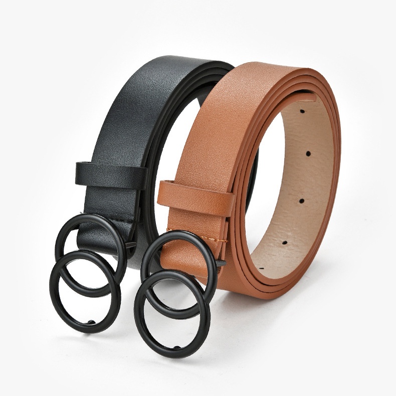 Leather belt with round buckle · Black · Accessories