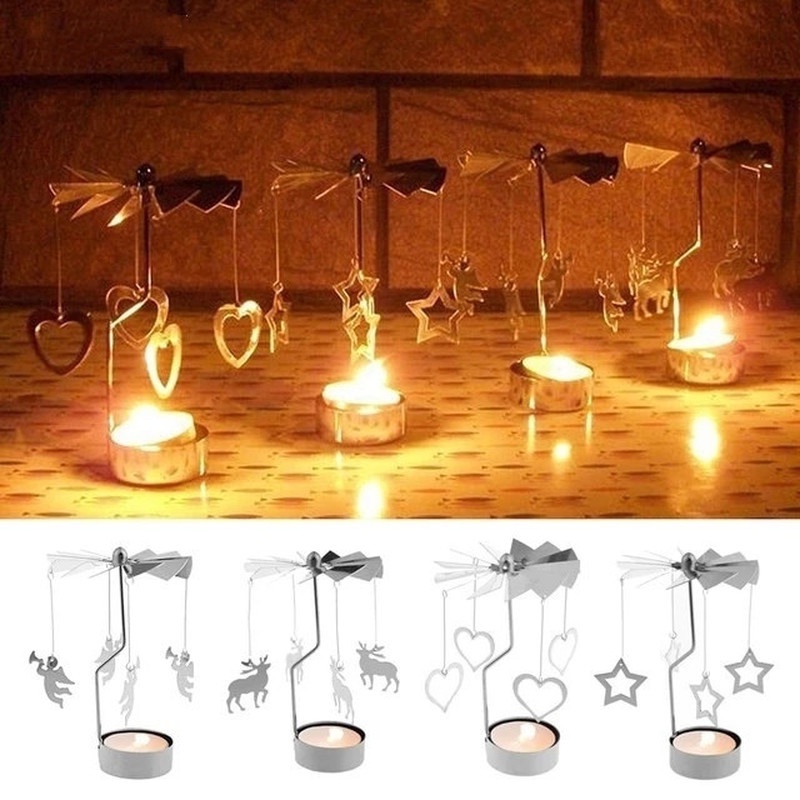 Spinning Rotary Metal Carousel Tea Light Candle Holder Stand Light Xmas ...