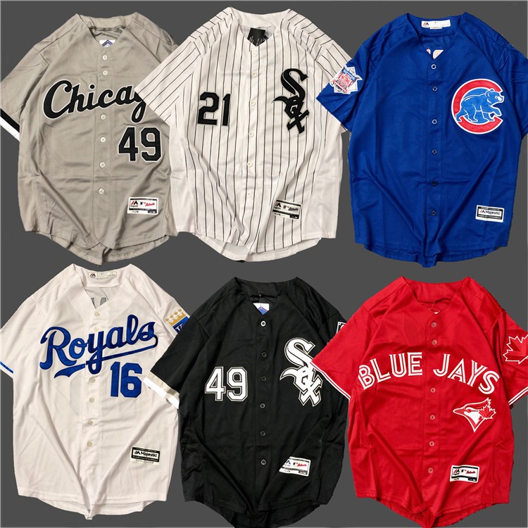 MLB Baseball Jersey Vintage Time Street Half-Sleeve Sports Harajuku  Embroidered v-Neck Pullover Half-Sleeved T-Shirt Hip