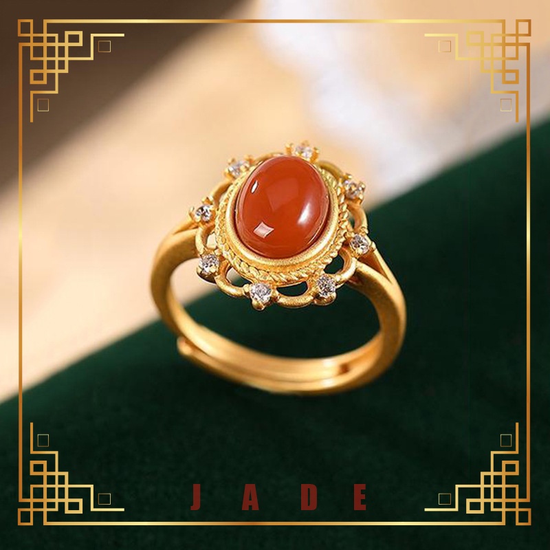 [Lucky Jade] South Red Inlaid S925 Silver Exquisite Fresh Style Women's ...